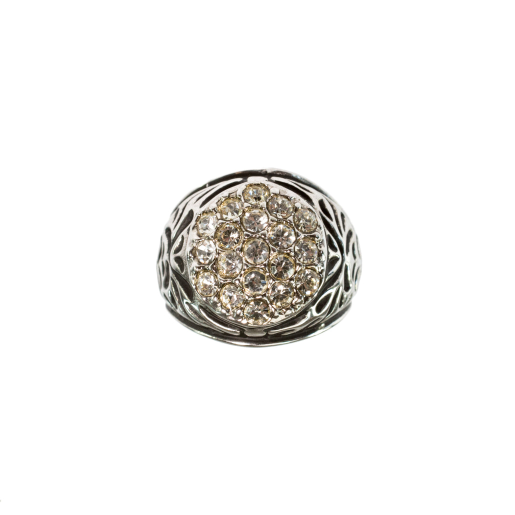 Vintage Men's Ring Clear Austrian Crystals 18k White or Yellow Gold Electroplated Made in USA