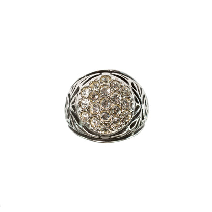 Vintage Men's Ring Clear Austrian Crystals 18k White or Yellow Gold Electroplated Made in USA