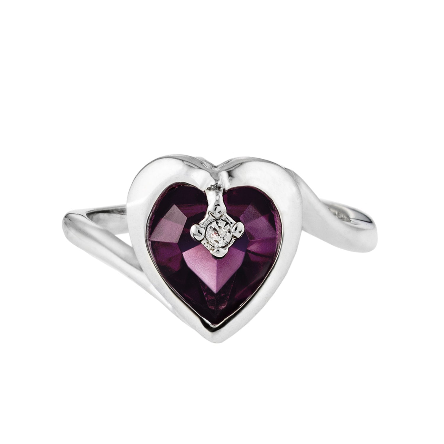 Vintage 1970s Heart Shape Amethyst Austrian Crystal Ring - 18k White Gold Electroplated - Made in USA #R1400 jewelry image 1