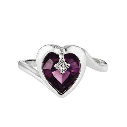 Vintage 1970s Heart Shape Amethyst Austrian Crystal Ring - 18k White Gold Electroplated - Made in USA #R1400 jewelry image 1