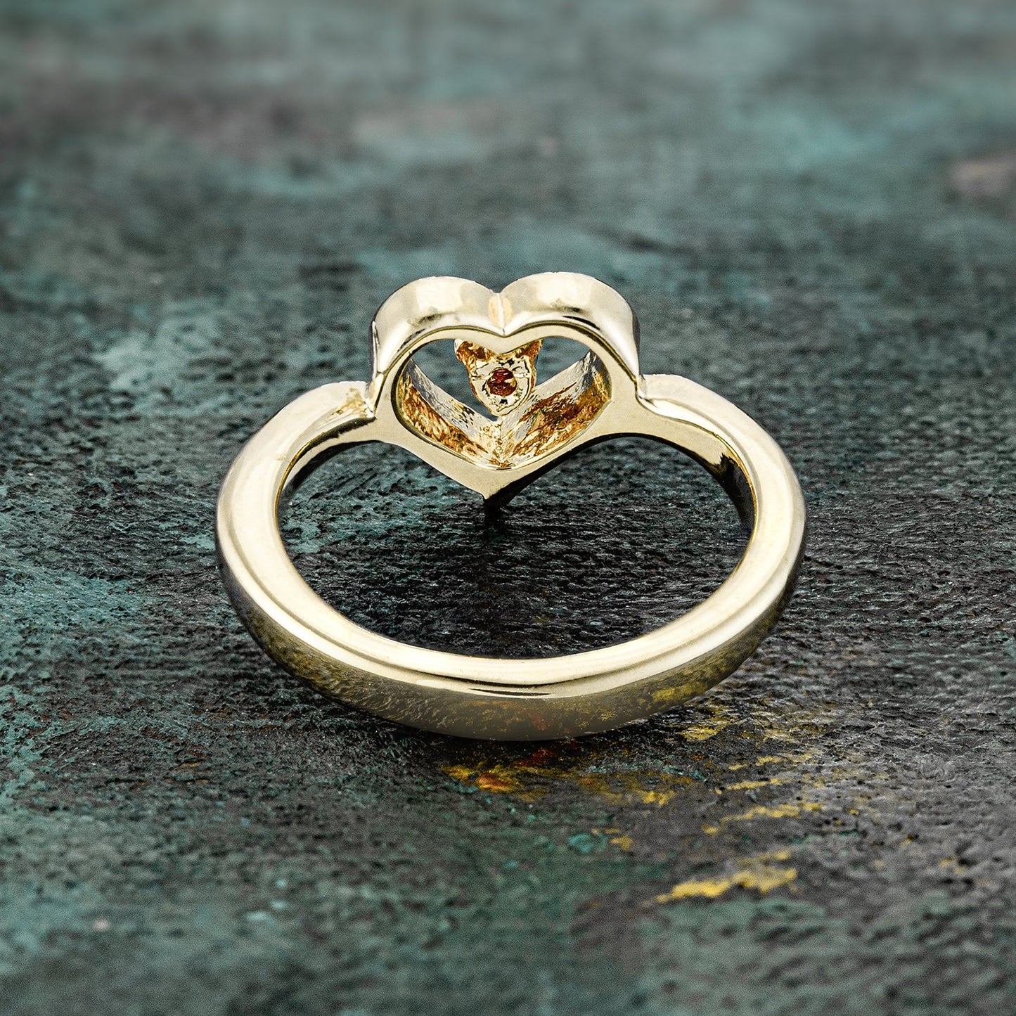 Vintage 1970s Genuine Stone or  Austrian Crystal Heart Ring 18k Yellow Gold Electroplated Made in the USA