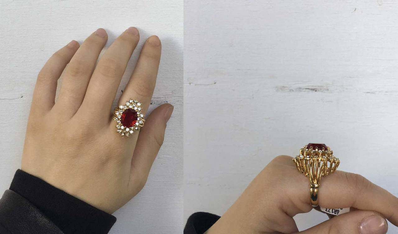 Vintage Women's Austrian Crystal Cocktail Ring 18k Gold Electroplated Birthstone Ring for Women