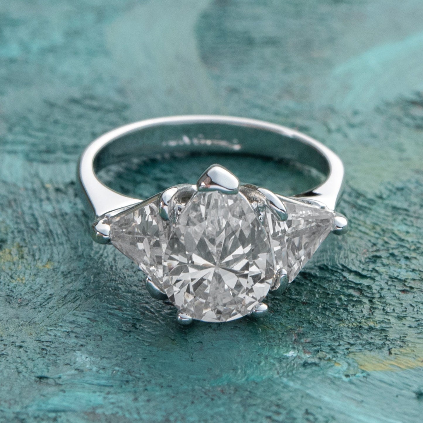 Vintage 1980s 18k White Gold Plated Pear Shaped Cubic Zirconia Engagement Style Ring Made in USA jewelry image 1