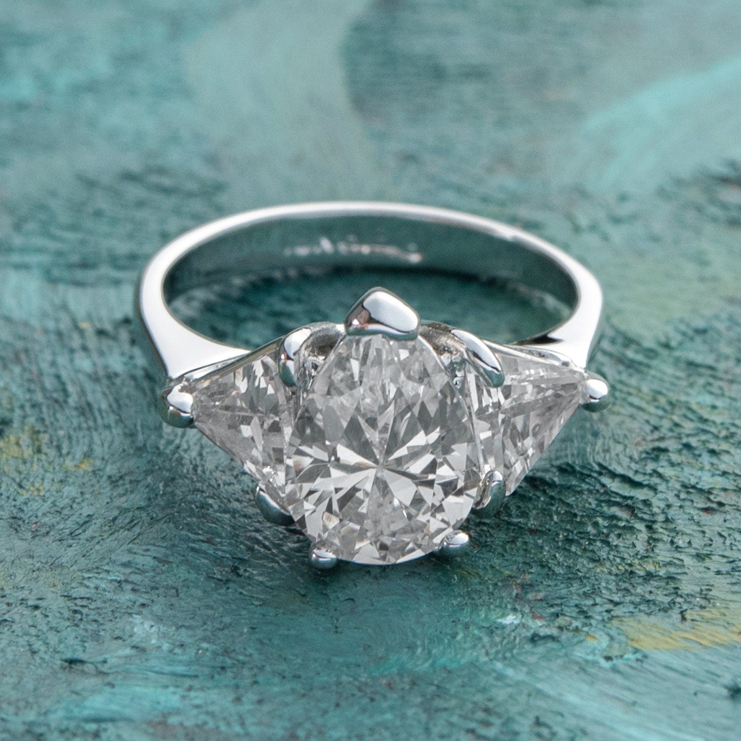 Vintage 1980s 18k White Gold Plated Pear Shaped Cubic Zirconia Engagement Style Ring Made in USA jewelry image 1