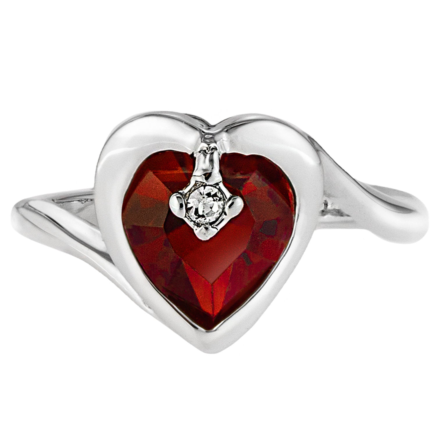 Vintage 1970s Heart Shape Ruby Austrian Crystal Ring - 18k White Gold Electroplated - Made in USA jewelry image 1