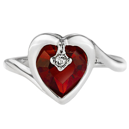 Vintage 1970s Heart Shape Ruby Austrian Crystal Ring - 18k White Gold Electroplated - Made in USA jewelry image 1
