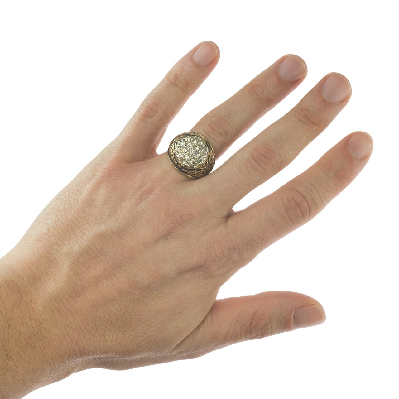 Vintage Men's Ring Clear Austrian Crystals 18k White or Yellow Gold Electroplated Made in USA