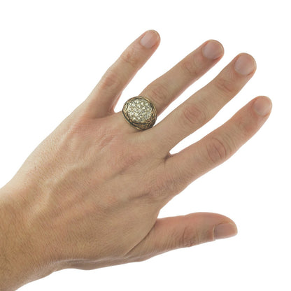 Vintage Men's Ring Clear Austrian Crystals 18k White or Yellow Gold Electroplated Made in USA