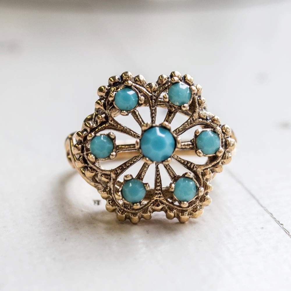 Vintage Citrine Austrian Crystals Filigree Style Antiqued 18k Yellow Gold Electroplated Ring