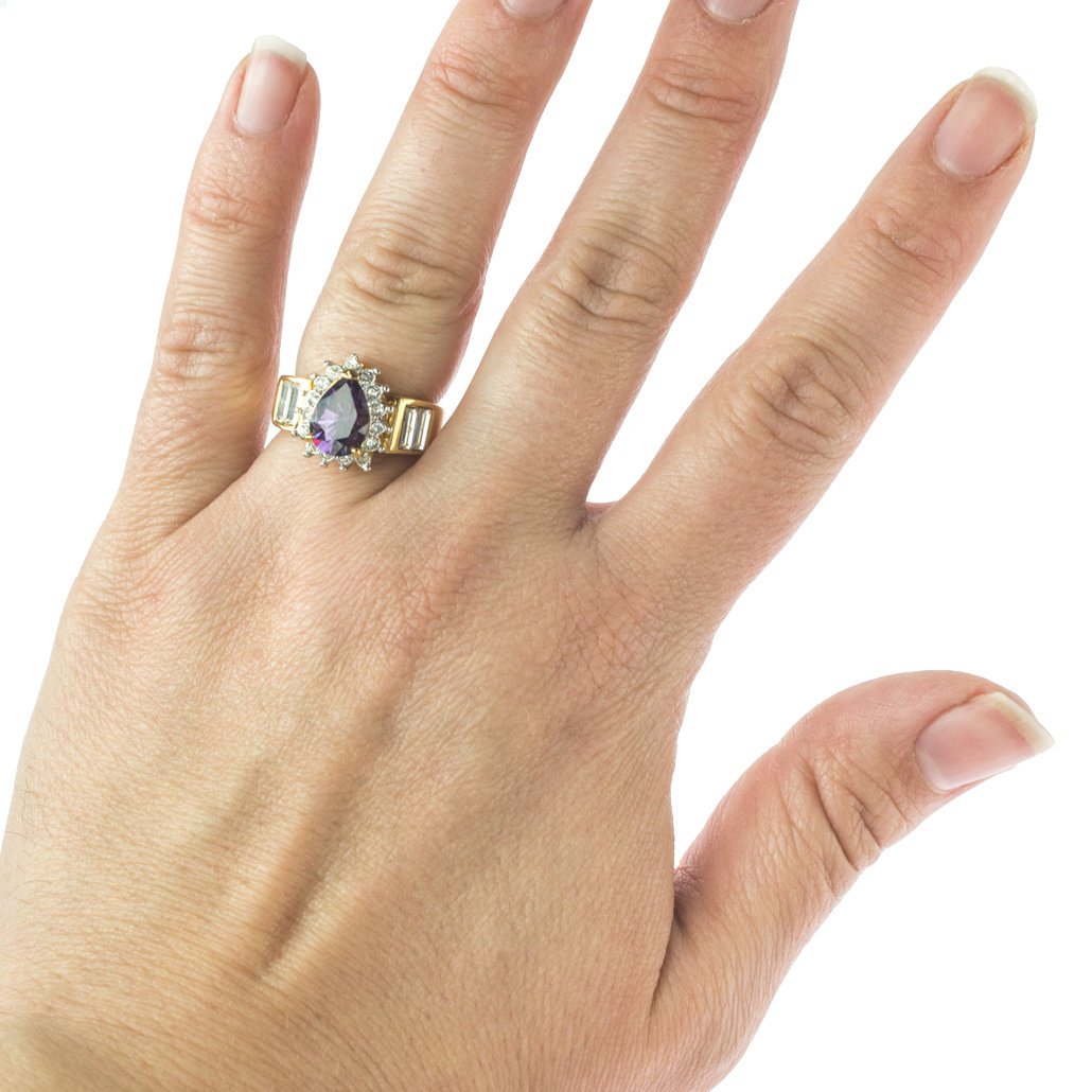 Vintage Ring Amethyst Cubic Zirconia and Clear Swarovski Crystals 18kt Gold  #R3149 Size: 7