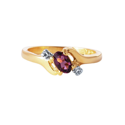 Vintage 1980s Oval Amethyst and Clear Austrian Crystal Ring – 18k Yellow Gold Electroplated – Made in USA #R1036 jewelry image 1
