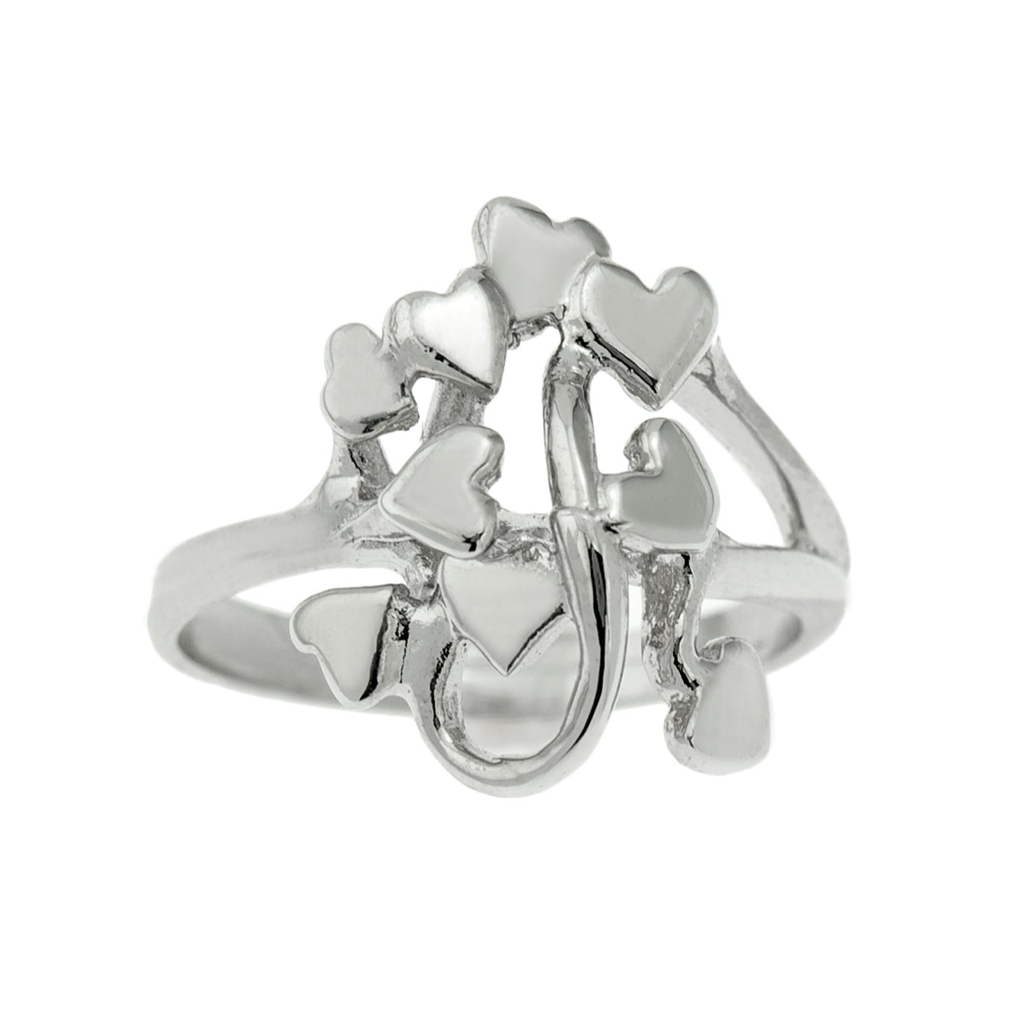 Vintage Ring 1970's Heart Cluster Ring 18k White Gold Silver  R1047-W Size: 8
