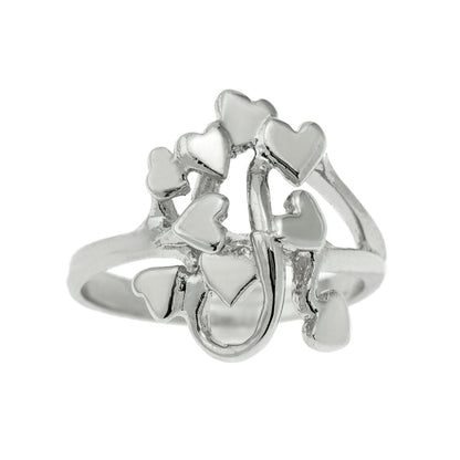 Vintage Ring 1970's Heart Cluster Ring 18k White Gold Silver  R1047-W Size: 8