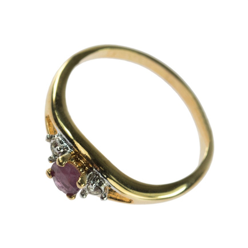 Vintage Genuine Stone or Austrian Crystal Ring 18k Yellow Gold Electroplated Ring Made in the USA