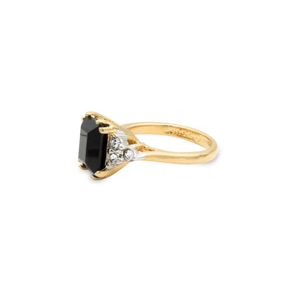 Vintage Ring Clear Austrian Crystals 18k Yellow Gold Electroplated Womens Birthstone Made in USA