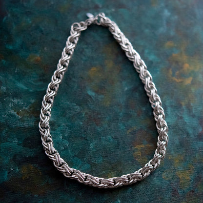 Vintage Oscar De La Renta Silver Tone 18 Inch Textured Links Necklace #OSN475