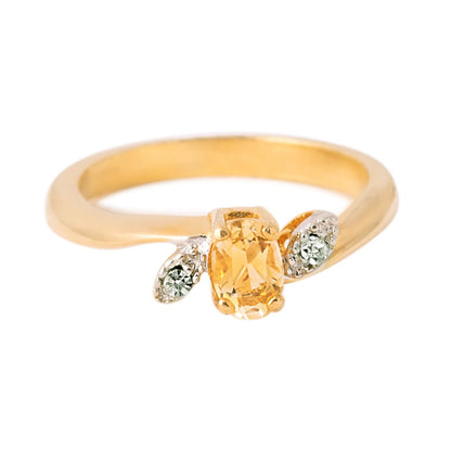Vintage Ring Genuine Amethyst or Citrine and Clear Swarovski Crystals 18kt Gold Plated Antique Womans Jewlery Dainty Rings