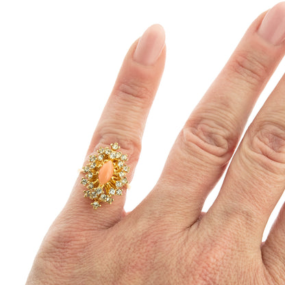 Vintage Ring Genuine Opal with Clear and Ruby Austrian Crystals 18kt Yellow Gold Electroplated