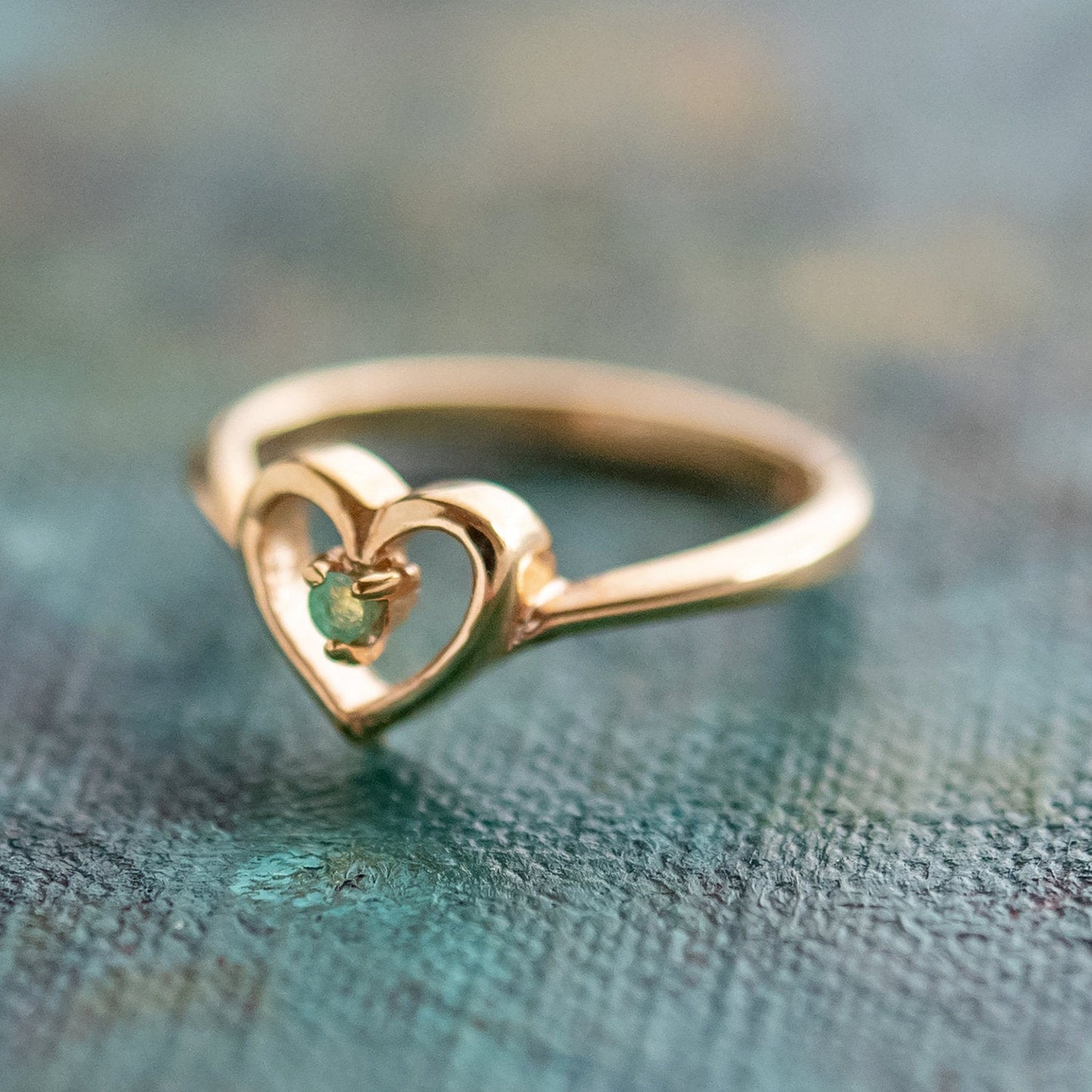 Vintage 1970s Genuine Stone or  Austrian Crystal Heart Ring 18k Yellow Gold Electroplated Made in the USA