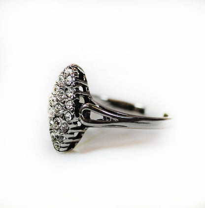 Vintage Pave Ring with Clear Austrian Crystals Antiqued 18kt White gold Electroplated Made in USA