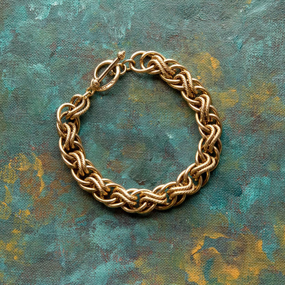 Vintage Women's Oscar De La Renta Gold Plated Braided Textured Links Bracelet