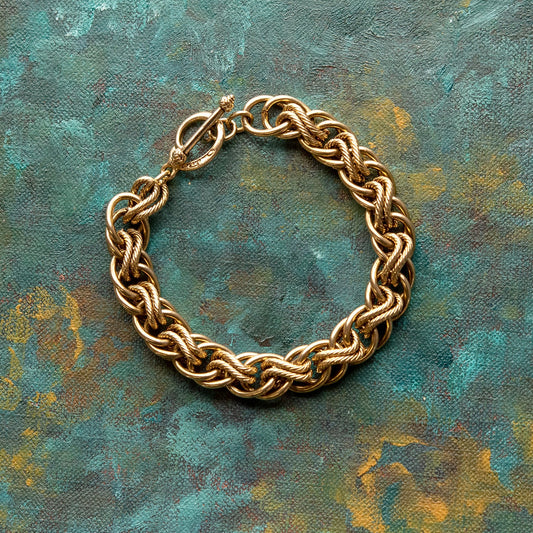 Vintage Women's Oscar De La Renta Gold Plated Braided Textured Links Bracelet
