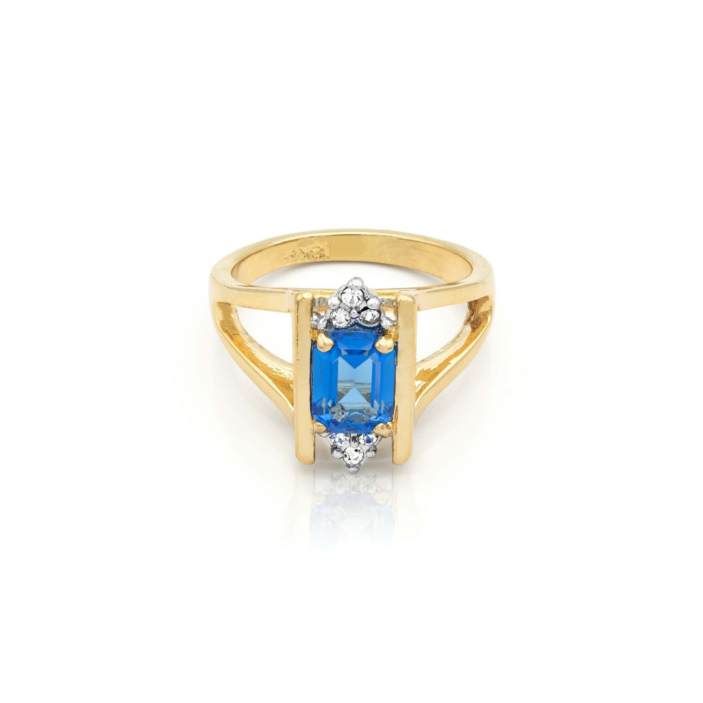 Amelia Vintage 1980s Sapphire and Austrian Crystal Ring - 18k Gold Electroplated jewelry image 1