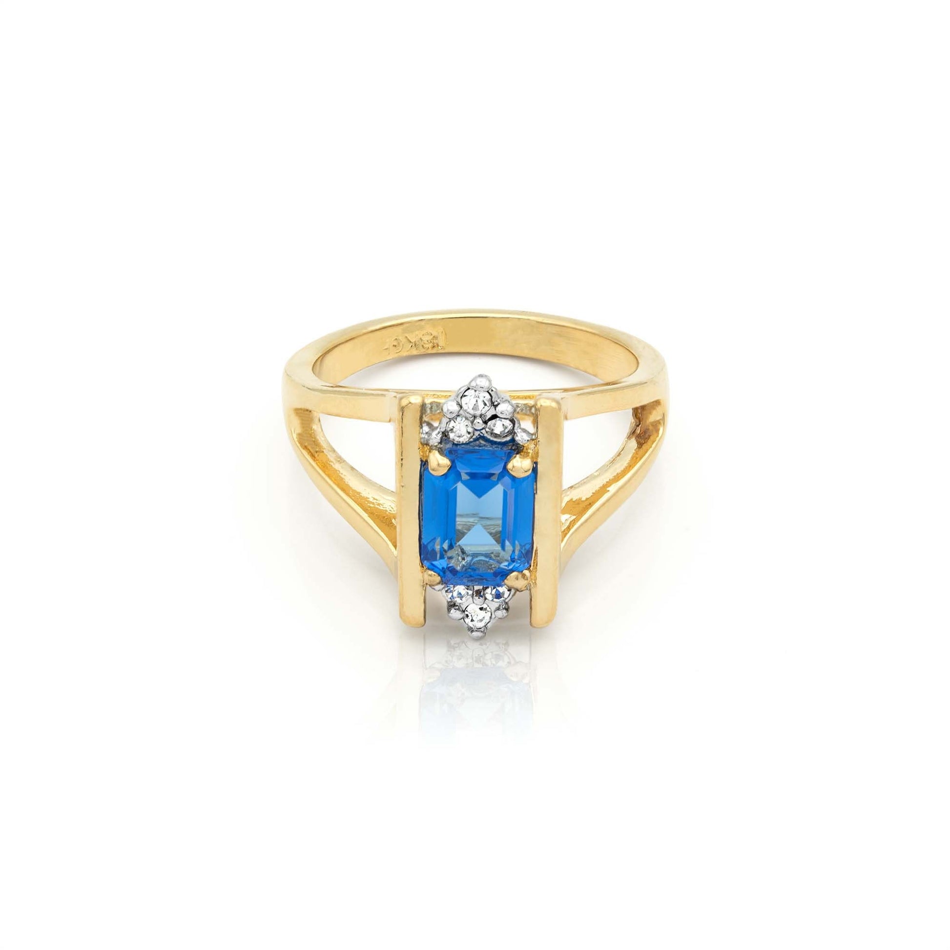 Amelia Vintage 1980s Sapphire and Austrian Crystal Ring - 18k Gold Electroplated jewelry image 1