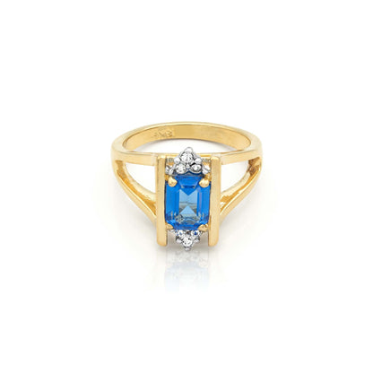 Amelia Vintage 1980s Sapphire and Austrian Crystal Ring - 18k Gold Electroplated jewelry image 1