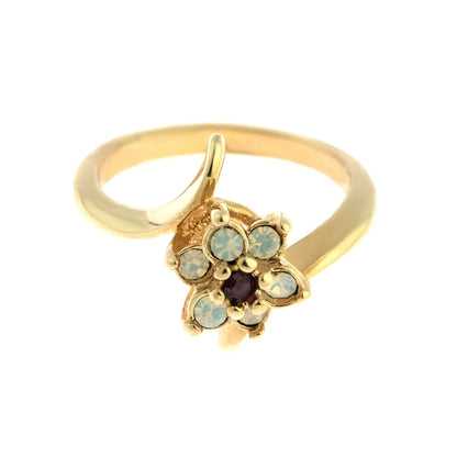 Vintage 1970's Amethyst Crystal and Genuine Pinfire Opal Ring 18kt Yellow Gold Electroplated Ring