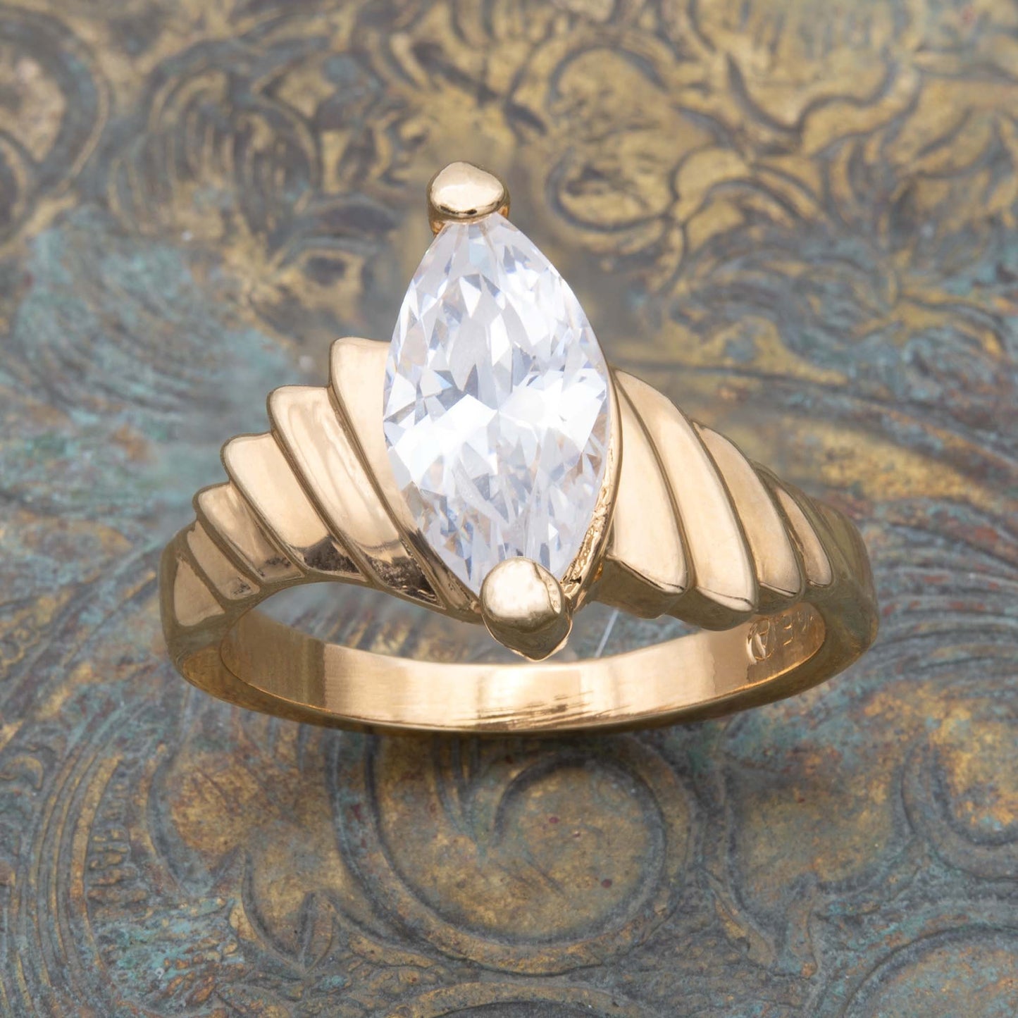 Vintage Ring 1.5 ct. Marquise Cut Cubic Zirconia Solitaire Engagement Style Ring 18KT Gold Antique Womans Jewelry Handmade Rings #R3397 Size: 7