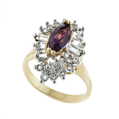 Vintage 1970's Austrian Crystals 18k White Gold Electroplated Ring Made in USA