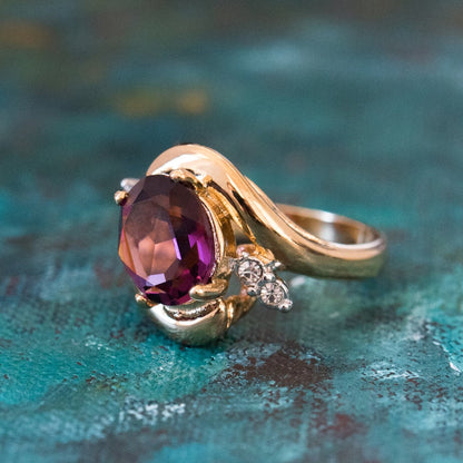 Vintage Ring Swarovski Austrian Crystals 18kt Gold Antique Womans Jewelry Women's Birthstone Rings