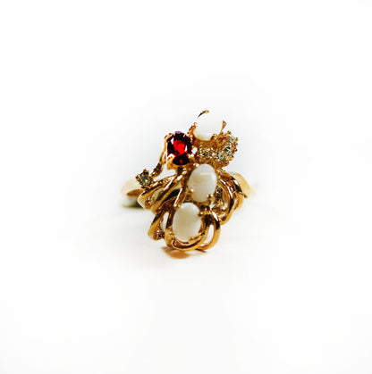 Vintage Genuine Opals Cluster with Austrian Crystals 18k Yellow Gold Plated Cocktail Ring