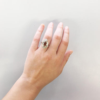 Vintage 1970's Austrian Crystals 18k White Gold Electroplated Ring Made in USA