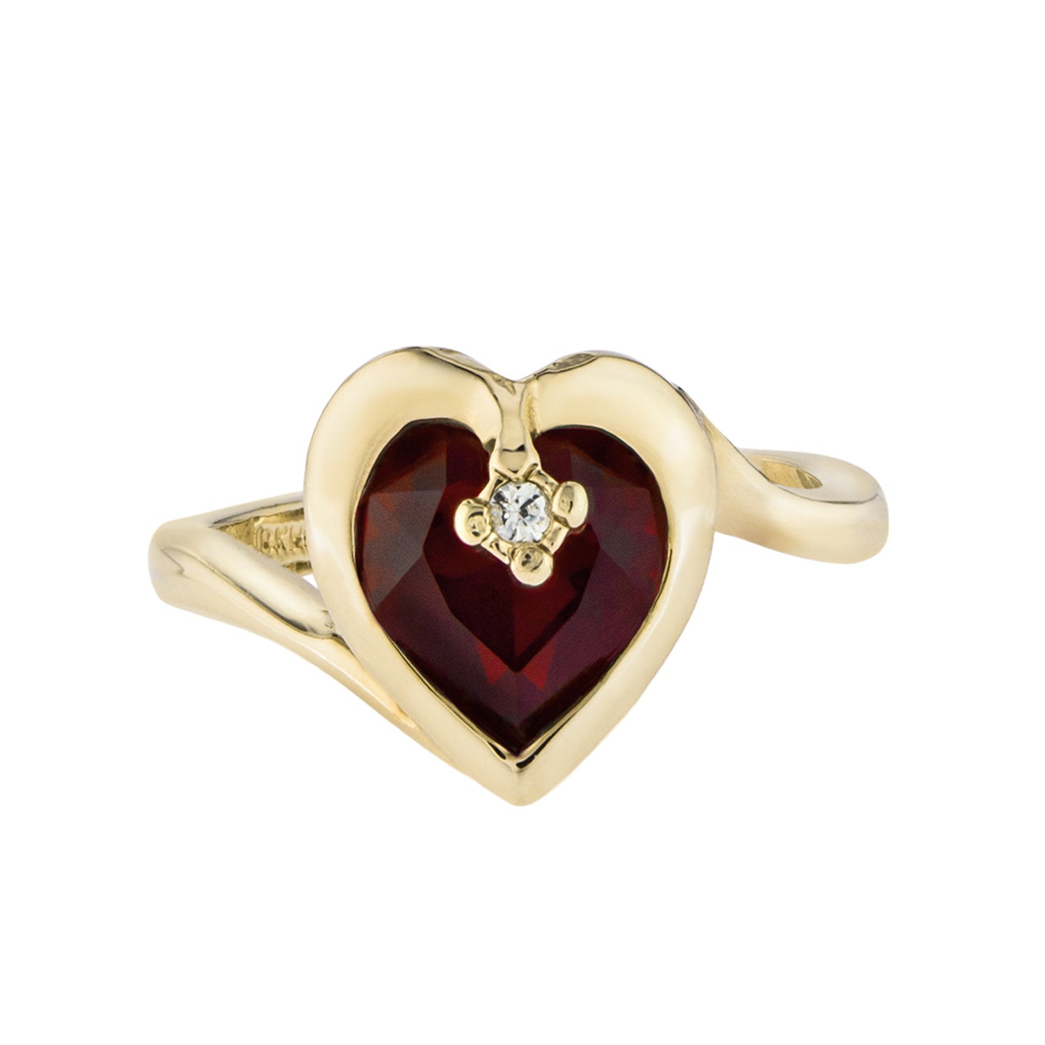 Vintage 1970s Heart Shape Ring with Garnet Austrian Crystal 18k Gold Electroplated Made in USA jewelry image 1
