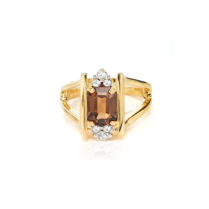 Vintage 1980s Garnet and Clear Austrian Crystals 18k Yellow Gold Electroplated January Birthstone Made in USA #R1747