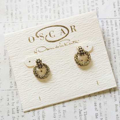 Vintage Oscar De La Renta Antiqued Gold Tone Braided Dangling Hoops Earrings