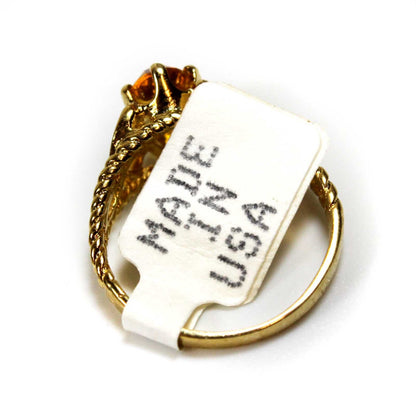 Vintage Peridot Austrian Crystal 18k Gold Electroplated Filigree Cocktail Ring Made in USA