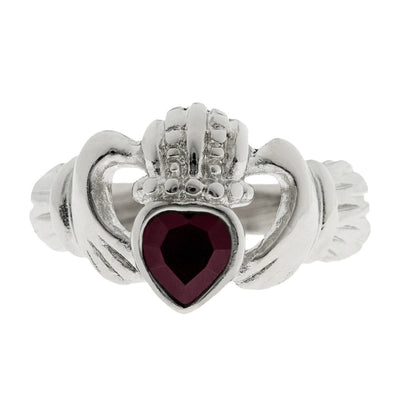Vintage 1980s Garnet Austrian Crystal Claddagh Ring - 18k White Gold Electroplated jewelry image 1