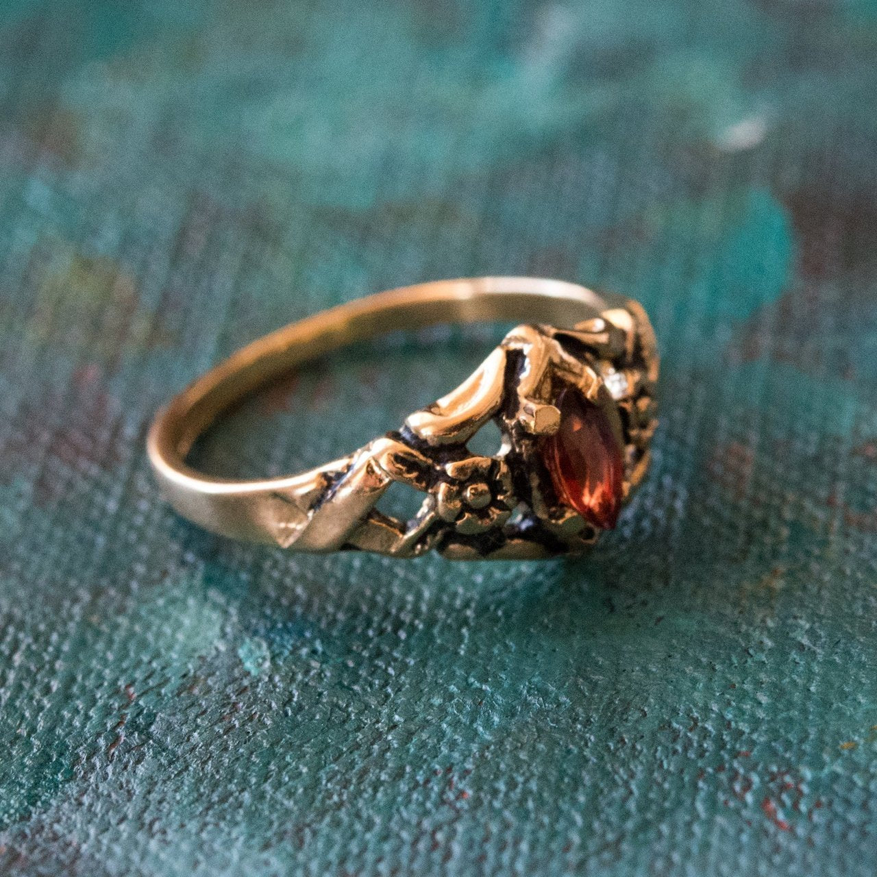 Vintage Austrian Crystal or Cubic Zirconia Stone Ring 18k Gold Electroplated Made in the USA