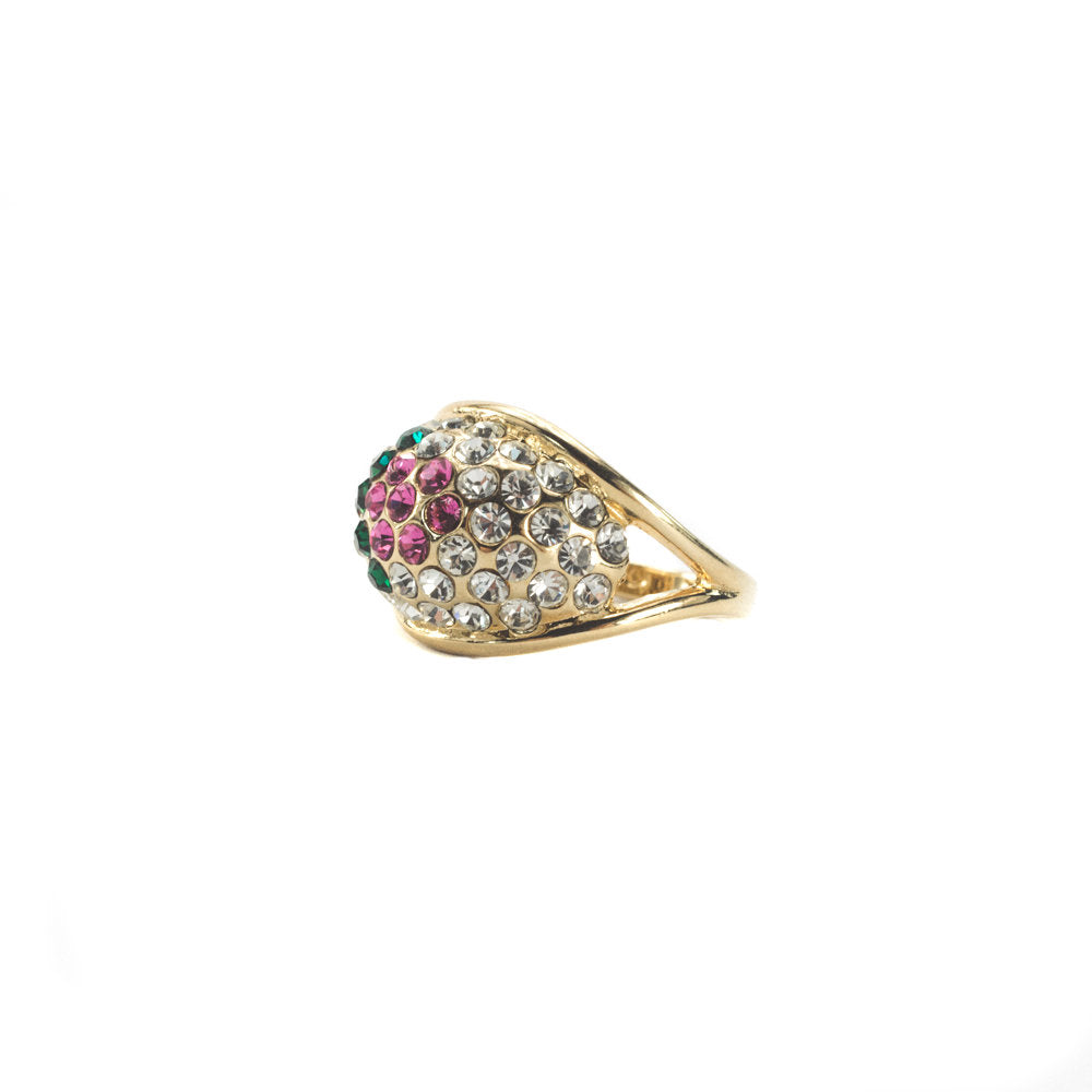 Vintage Ring Flower Ring Swarovski Crystals 18k Gold Antique Womans Jewelry #R719