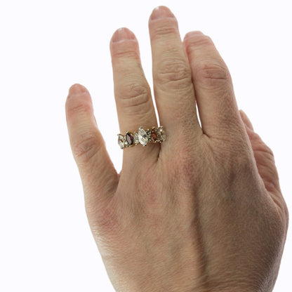 Vintage Genuine Garnet and Clear Cubic Zirconia Cocktail Ring 18k Yellow Gold Electroplated