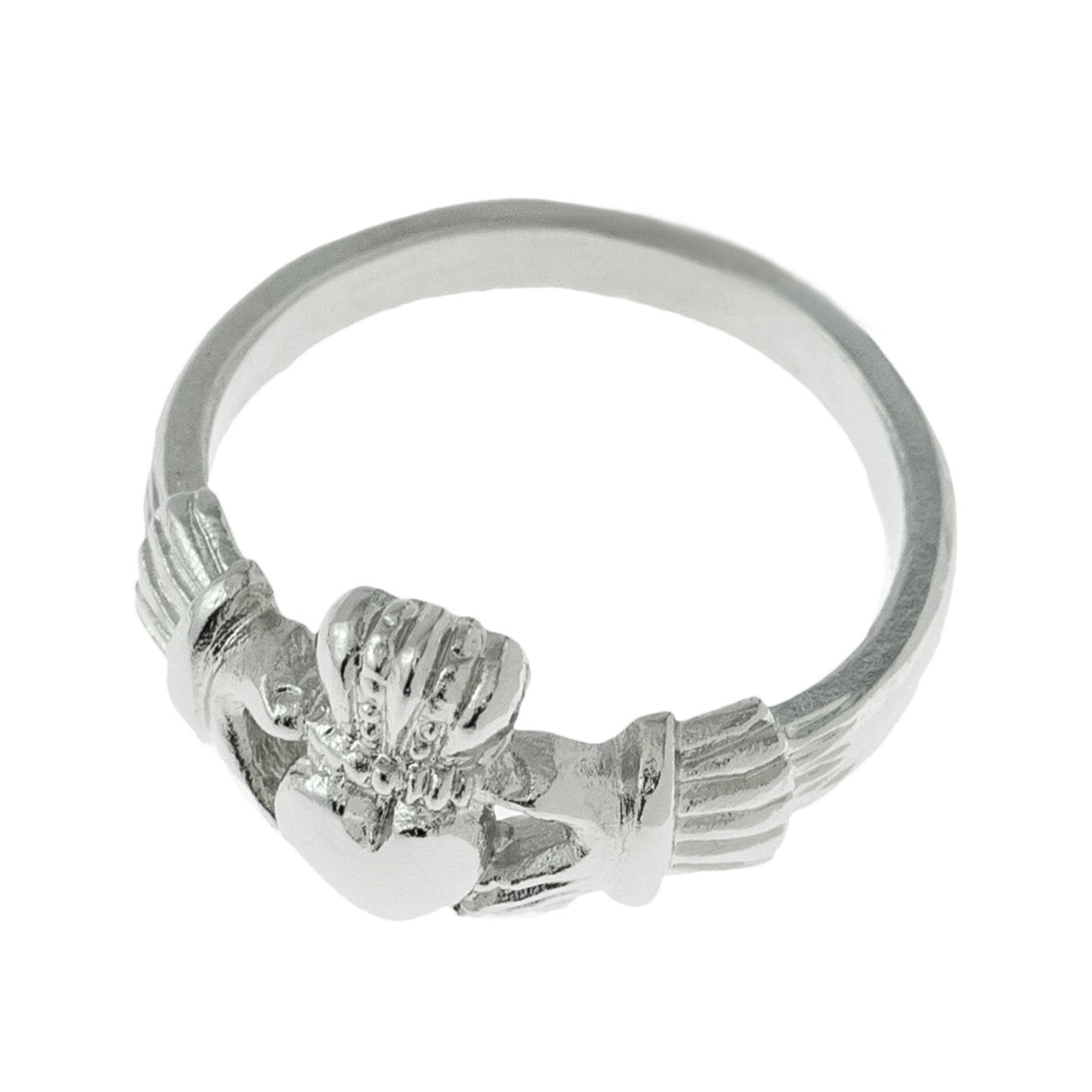 Handcrafted Vintage 18kt White Gold Electroplated Irish Claddagh Ring Made in USA Size: 7
