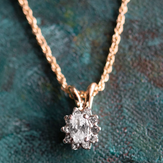 Vintage Smoke Topaz and Clear Austrian Crystal Pendant Necklace - 18k Gold Electroplated jewelry image 1