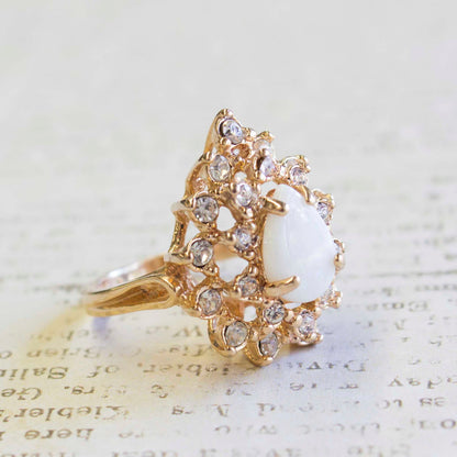 Vintage Ring Victorian Style Genuine Opal or Austrian Crystals 18k Gold Womens Rings