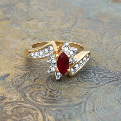 Vintage 1980s Ring Zirconia with Clear Austrian Crystals 18k Yellow Gold Electroplated