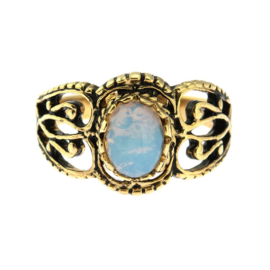 Vintage Pinfire Opal Filigree Ring - 18k Yellow Gold Electroplated - Made in USA jewelry image 1
