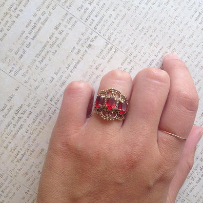 Vintage Ring Austrian Crystal Cocktail Ring Antique 18k Gold Womans Jewelry