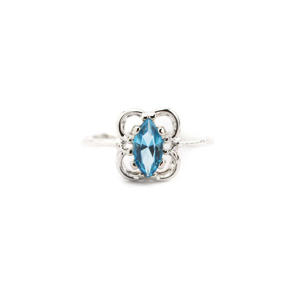 Vintage Aquamarine Austrian Crystal Ring - 18k White Gold Electroplated - March Birthstone - Made in USA jewelry image 1